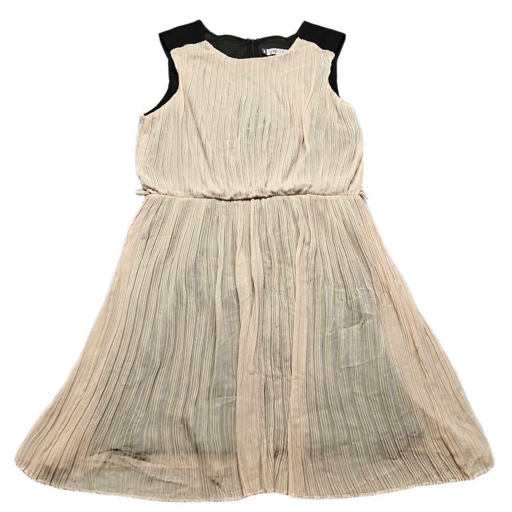 Jennifer Lopez Sheath Dress Womens XL Cream Black Pleated Round Neck Back Zipβ